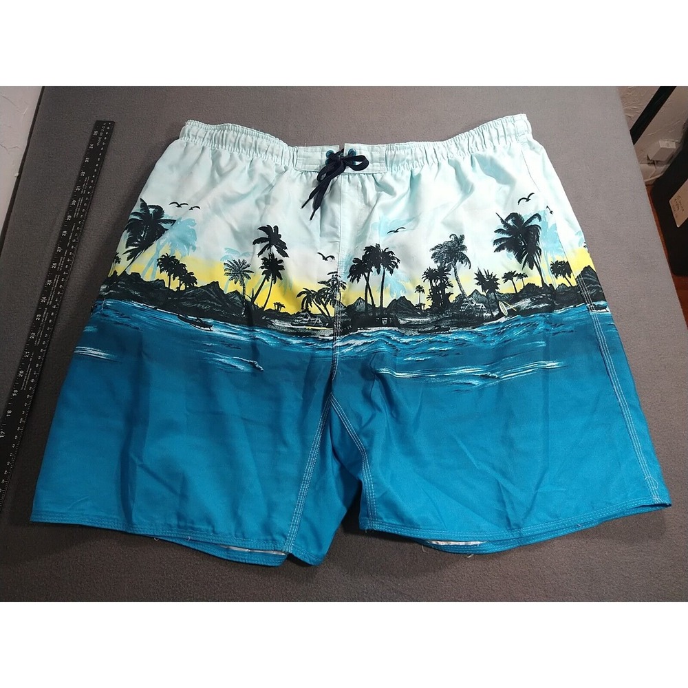Burnside Swim Trunks Men XXL Blue Tropical Beach Elastic Waist Surfer Lifeguard